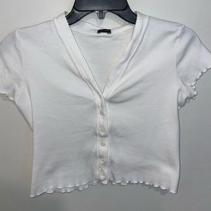 Brandy Melville white button up crop top